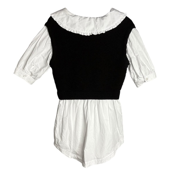 Anthropologie Maeve sweater vest blouse Black White size small puff sleeve - Picture 4 of 7